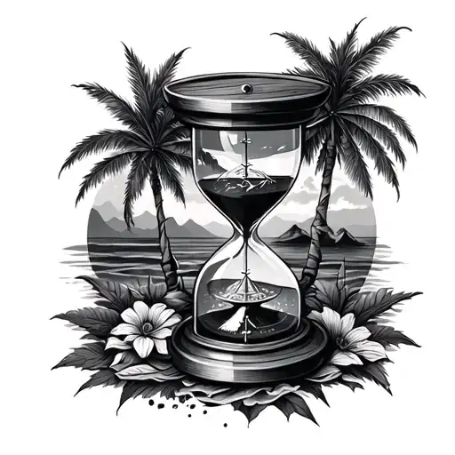 Hourglass And Compass With Paradise Background
