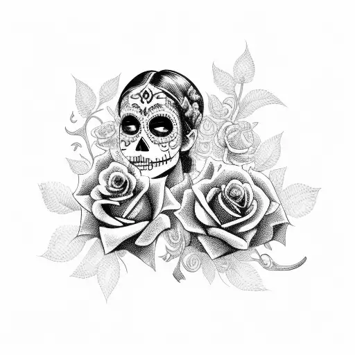 A Day Of The Dead Musician Surrounded By Intricate Rose Vines