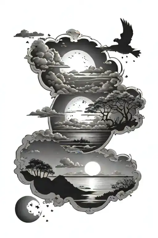 Sunset Sky On Top Half And Nighttime Sky In Bottom Half