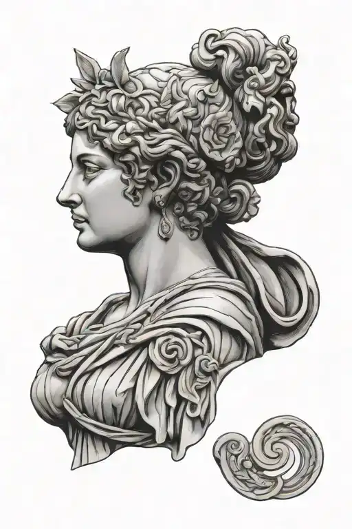 Fine Line Greek Female Statue Standing And Holding Scroll