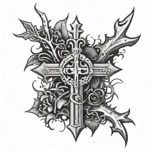 Cross With Crown Of Thorn Crown