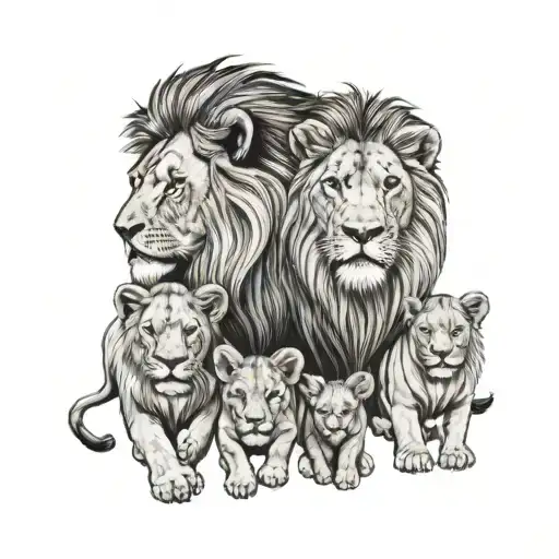 Lion Family Holding Hands