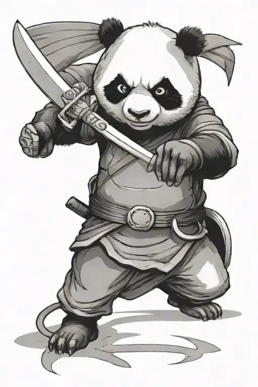 Panda Holding Katana And Dressed As Ninja Turtle