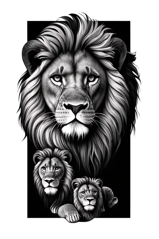 Lion And 4 Small Lions