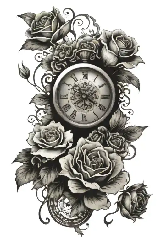 Clock And Flowers