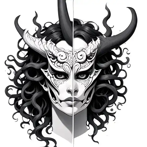 Medusa Wearing Oni Mask Split
