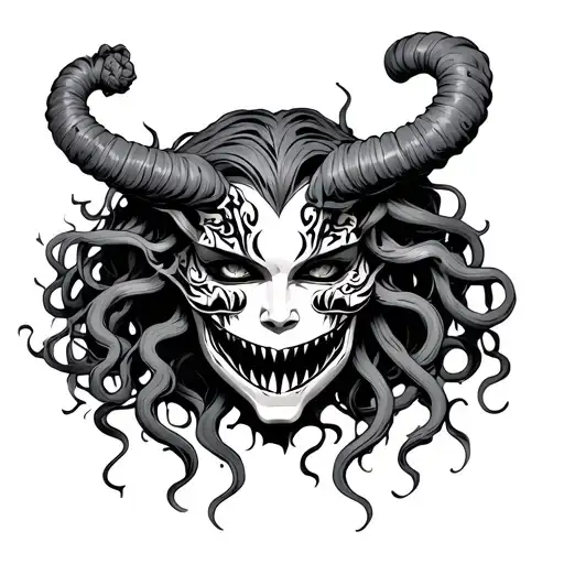 Medusa Wearing Oni Mouth Mask