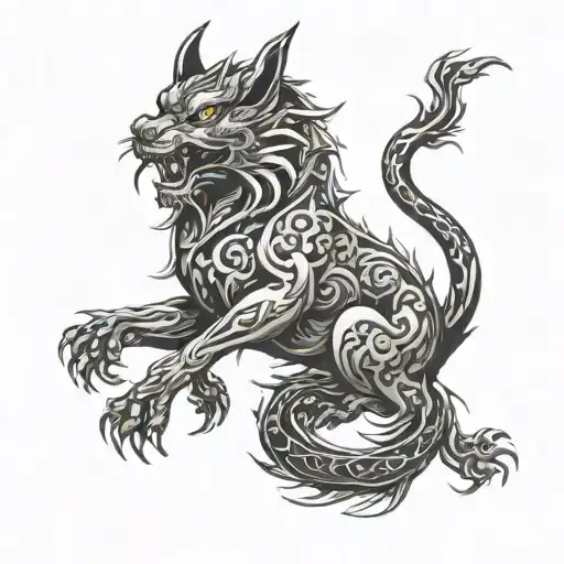 The Colorful Symbol Of The Year Of The Dog And The Year Of The Dragon Side By Side On The Leg