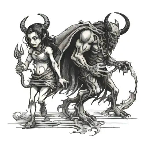 Demon Holding Hands With Girl Walking