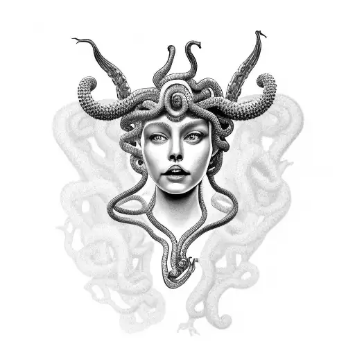 Medusa With Jewelry On Her Head And Chest