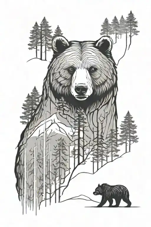 Forest And Bear Minimalist Single Line