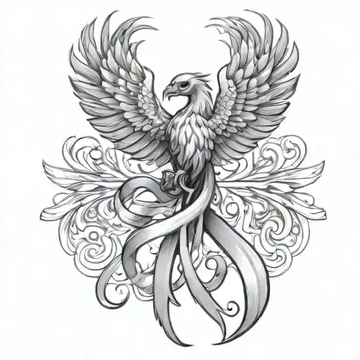 Phoenix Rising Holding A Cancer Ribbon In Its Claws