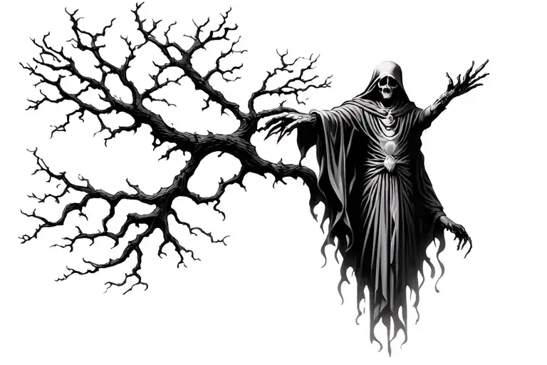 Grimm Reaper Standing By Tree Of Life