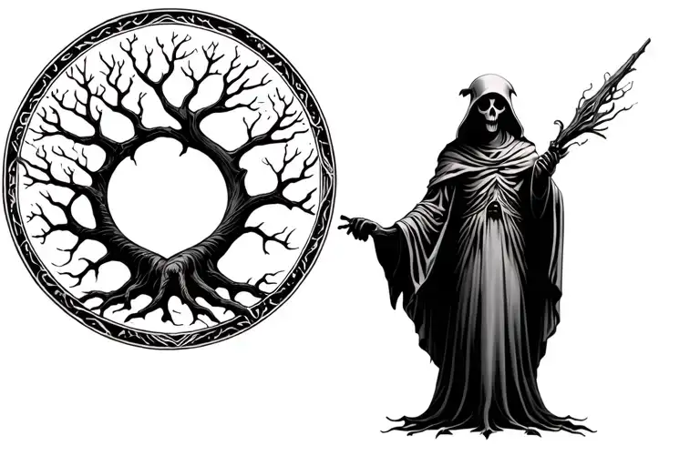 Grimm Reaper Standing By Tree Of Life