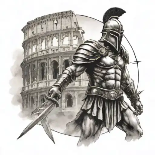 Gladiator With Colloseum In Background Black