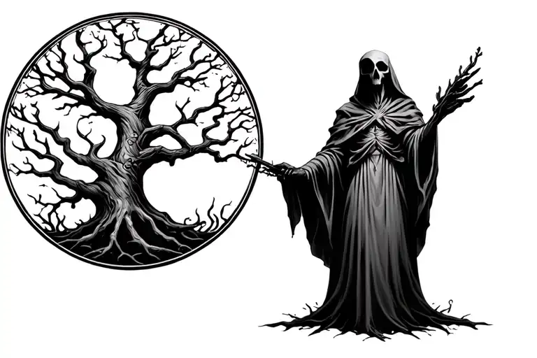 Grimm Reaper Standing By Tree Of Life