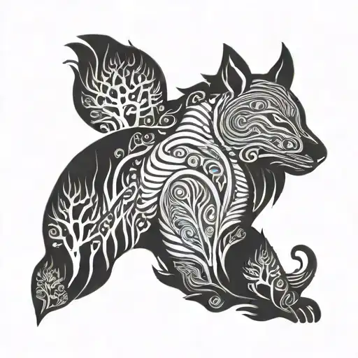 A Stylized Animal Silhouette Surrounded By Intricate Forest Patterns