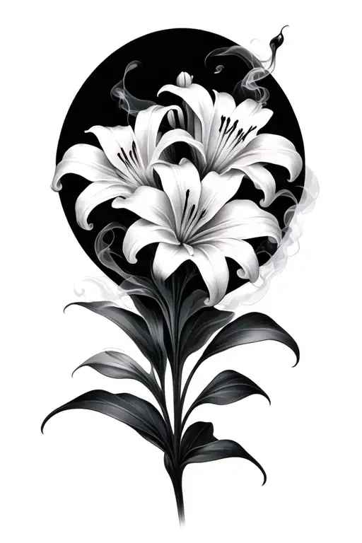 Lily Flowers With No Stem Surrounded By Smoke