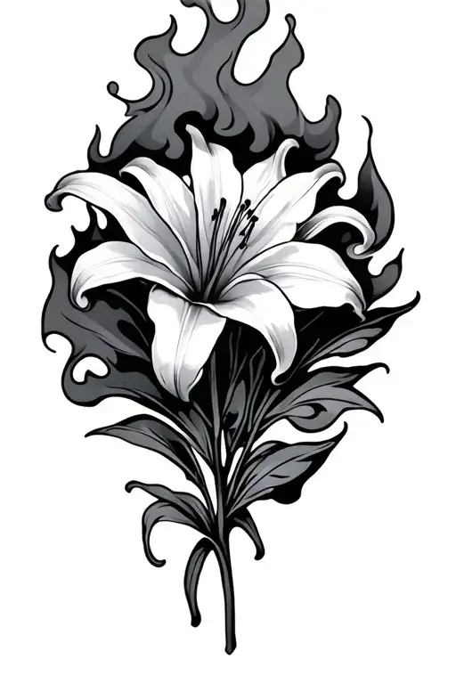 Lily Flowers Surrounded By Smoke And Flames