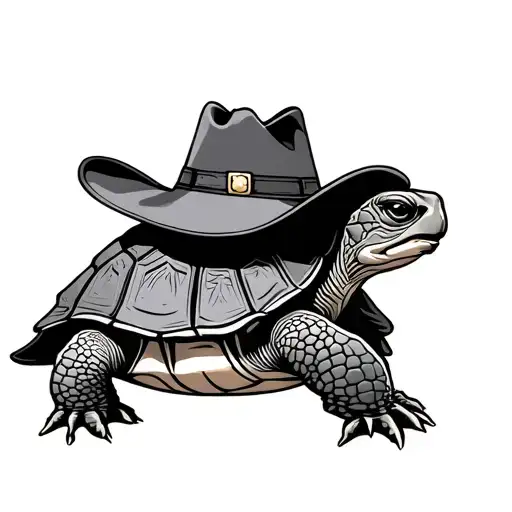 Turtle Wearing Cowboy Hat Outline