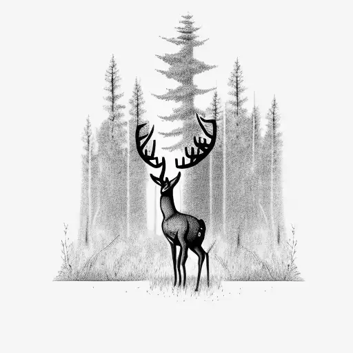 A Majestic Deer Standing In A Forest Clearing Tattoo