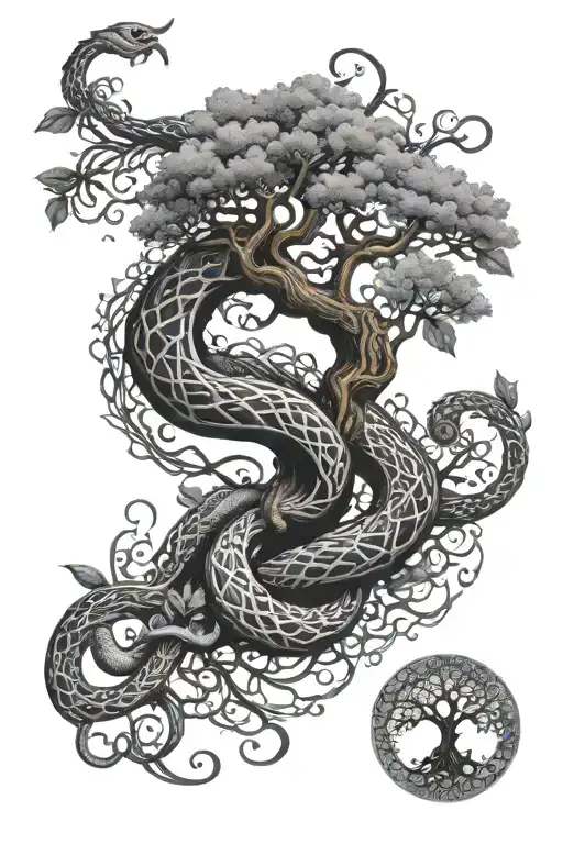 Serpent N Tree Of Life Intertwined