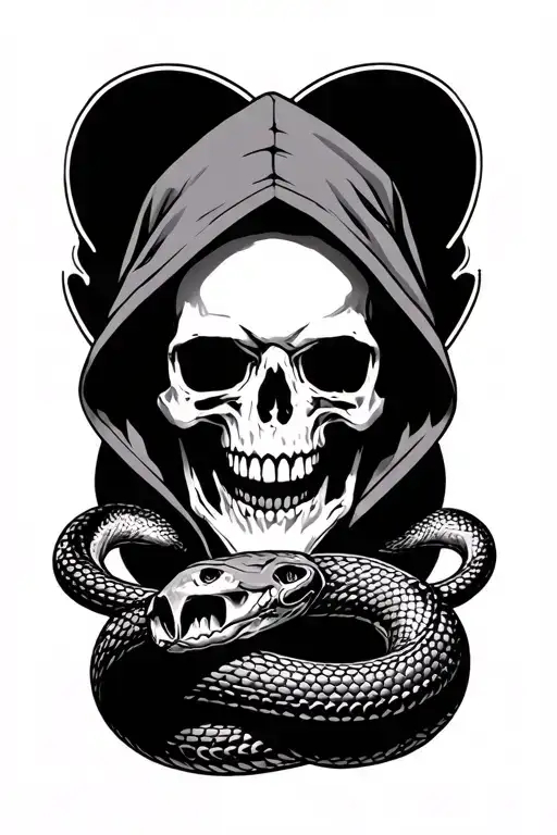 Make Me A Forearm Tattoo With A Skull In A Hood With A Snake Around It With Light Smot