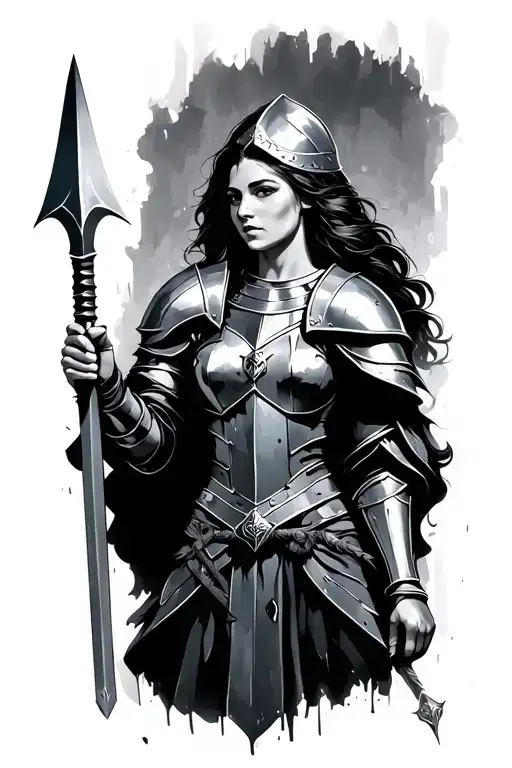 Woman Knight Holding A Spear