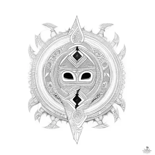 An Intricate Tattoo Featuring African Tribal Symbols And Patterns Tattoo