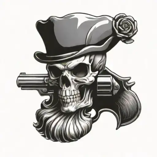 Suicidal Skull Having A Revolver Pointed To The Side Of It
