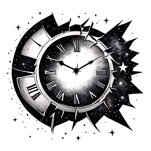 Broken Clock Outter Space Galaxy Filled With Stars Tattoo