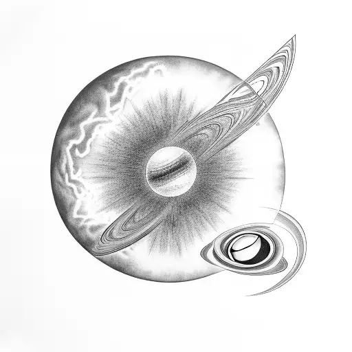 A Black And Grey Tattoo Of A Stellar System With Musical Notes As Planets