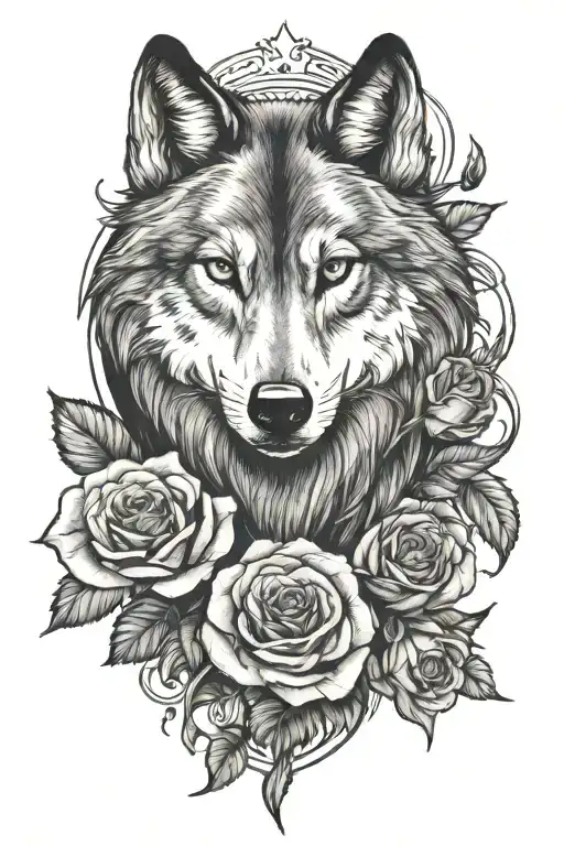 Wolf With Roses