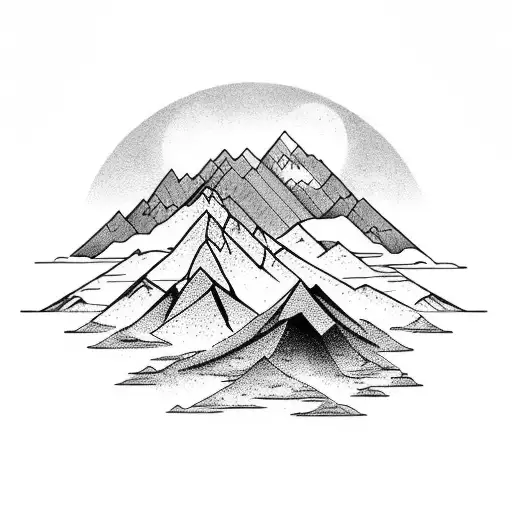 A Mountain Range With A Sunset Sky In Black-grey Shading