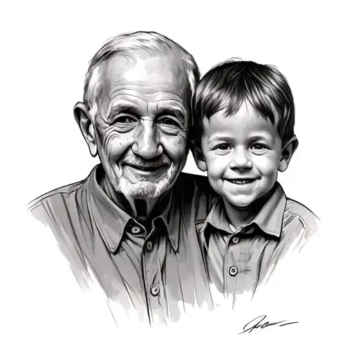 Grandfather With Grandson Sketch
