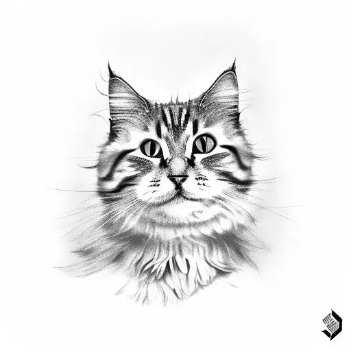 Fluffy Tabby Cat Full Body Sitting