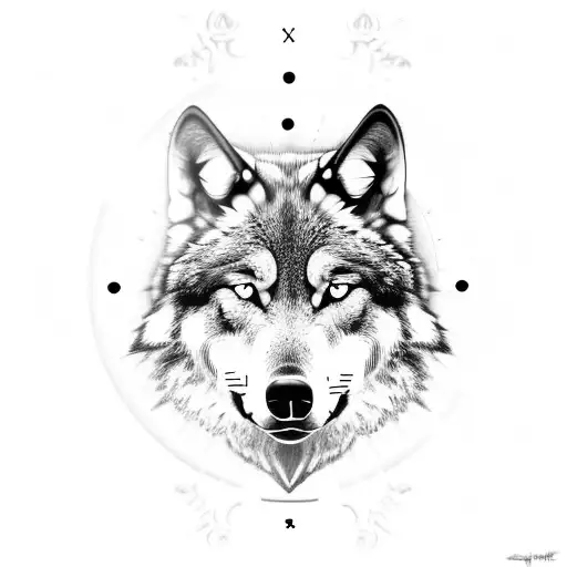 A Realistic Black And Grey Wolf With A Clock Face As Its Eye And A Rose Included In The Drawing