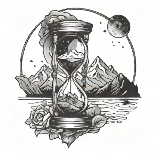 Hourglass With Night Sky In The Top And Mountains In The Bottom