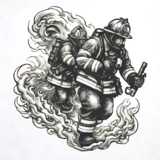 Firefighter Battling Flames