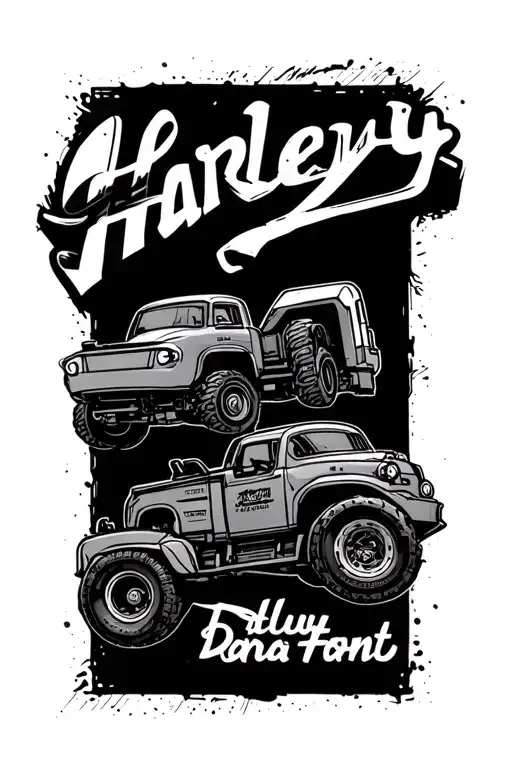 Harley Name Being Put Together By Construction Vehicles In A Simple Outline