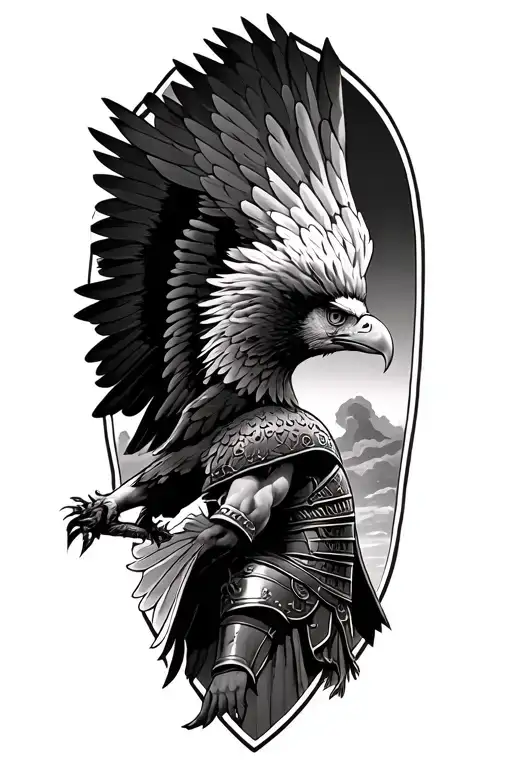 Gladiator And Eagle Flying