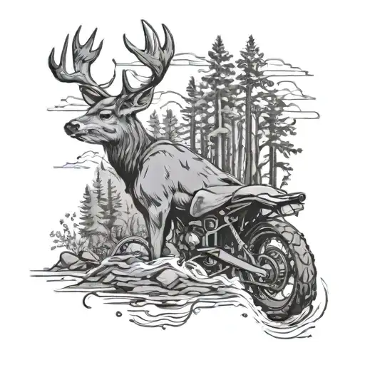 Deer Beer Dirtbike Fishing Woods Tattoo
