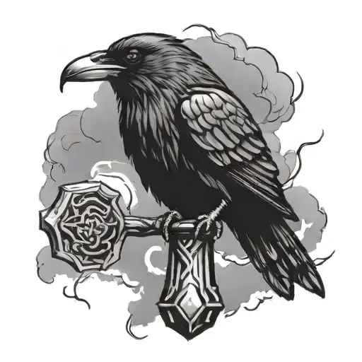 Raven And Thors Hammer Lighing Storm
