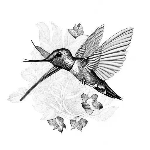 A Detailed Black And Grey Illustration Of A Hummingbird Surrounded By Intricate Graphics