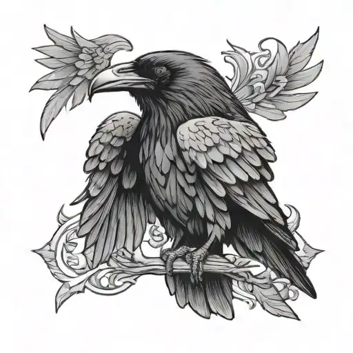 Raven With Wings Open