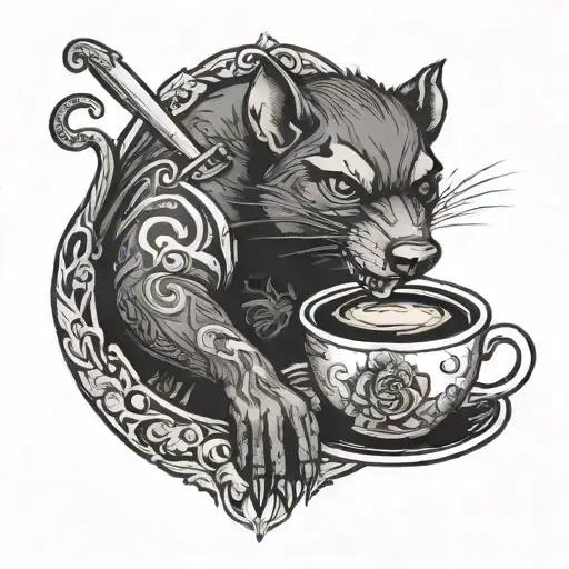 Tasmanian Devil In A Coffee Cup With Chef Knife