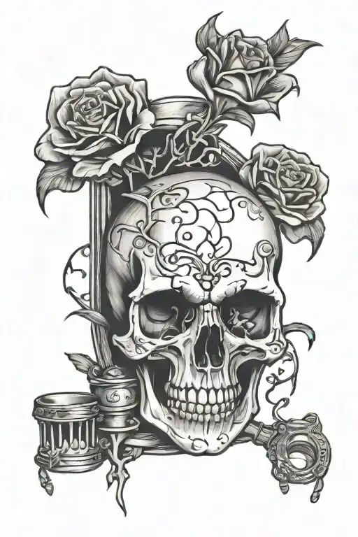 Skull And Broken Heart With Broken Hourglass