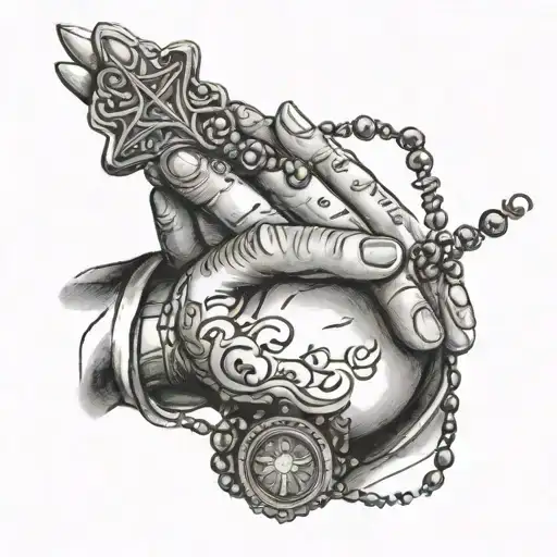 Praying Hands Tattoo With Rosary