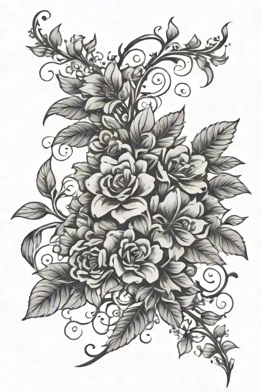 Floral Viney Spine Tattoo With Flowers