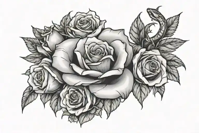 Roses And Snake On Woman's Chest Symmetrical Design